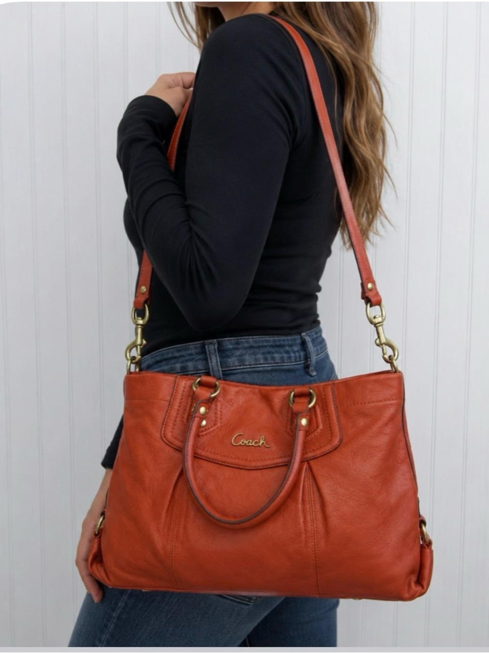 Coach Ashley Coral Leather Satchel/Shoulder Bag w/COA